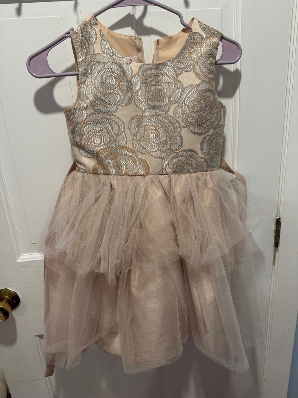 Girls' Sparkle Rose-Detail Tulle Party Dress - Blush